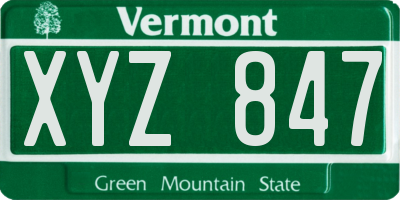 VT license plate XYZ847