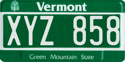 VT license plate XYZ858