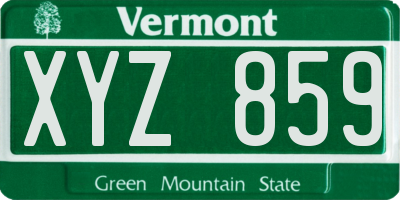 VT license plate XYZ859