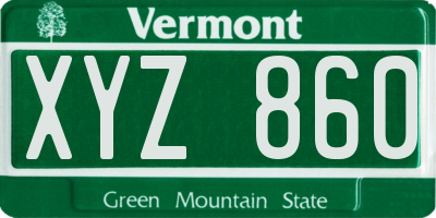 VT license plate XYZ860