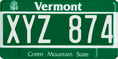 VT license plate XYZ874