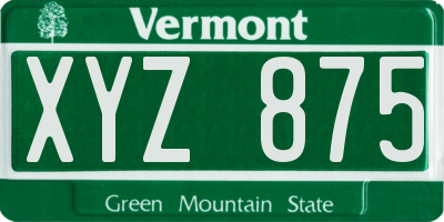 VT license plate XYZ875