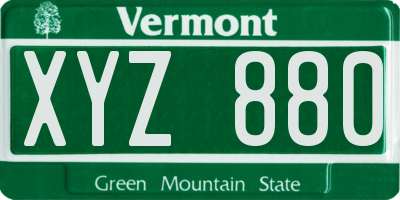 VT license plate XYZ880