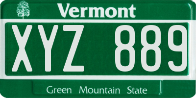 VT license plate XYZ889