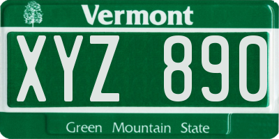 VT license plate XYZ890