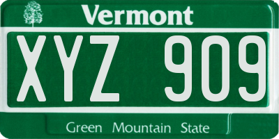 VT license plate XYZ909