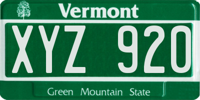 VT license plate XYZ920