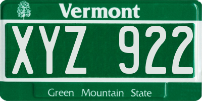 VT license plate XYZ922