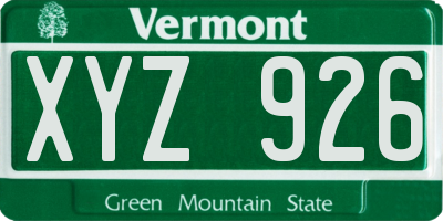 VT license plate XYZ926