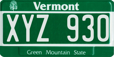 VT license plate XYZ930