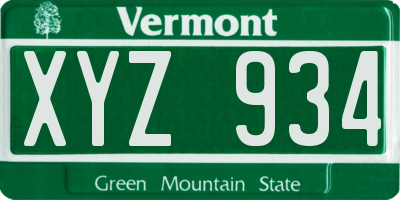 VT license plate XYZ934