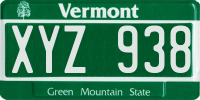 VT license plate XYZ938