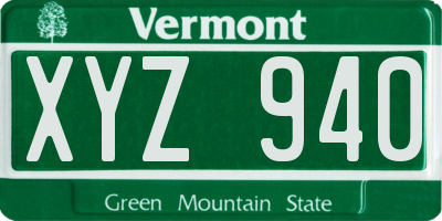 VT license plate XYZ940