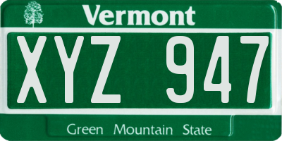 VT license plate XYZ947