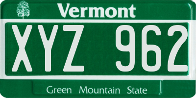 VT license plate XYZ962