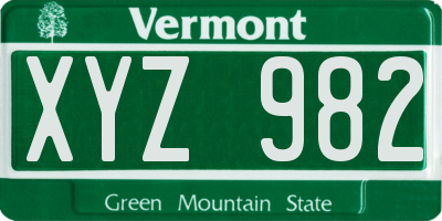 VT license plate XYZ982