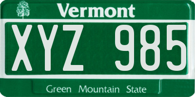 VT license plate XYZ985