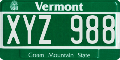 VT license plate XYZ988