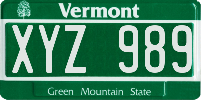 VT license plate XYZ989