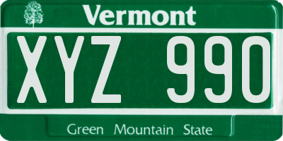 VT license plate XYZ990