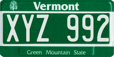 VT license plate XYZ992