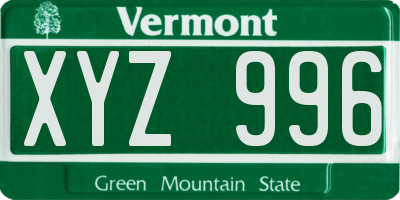 VT license plate XYZ996
