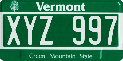 VT license plate XYZ997