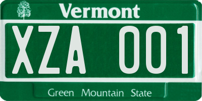 VT license plate XZA001