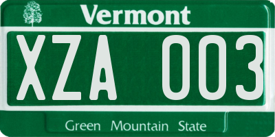 VT license plate XZA003