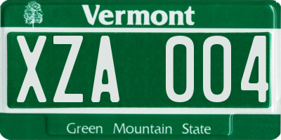 VT license plate XZA004