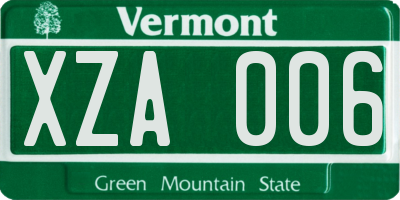 VT license plate XZA006
