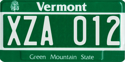 VT license plate XZA012