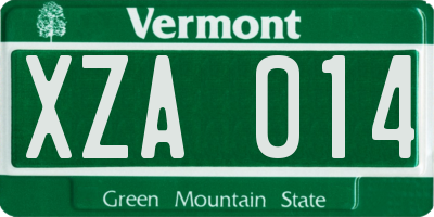 VT license plate XZA014