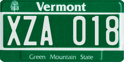 VT license plate XZA018