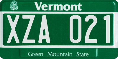 VT license plate XZA021