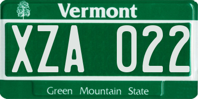 VT license plate XZA022