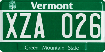 VT license plate XZA026