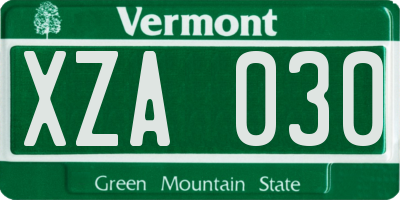 VT license plate XZA030