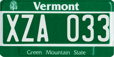 VT license plate XZA033