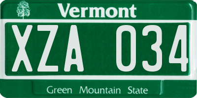 VT license plate XZA034