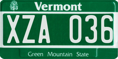 VT license plate XZA036