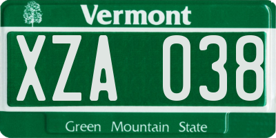VT license plate XZA038
