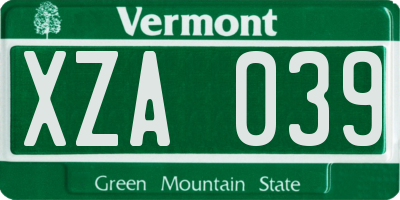 VT license plate XZA039