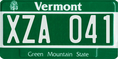 VT license plate XZA041
