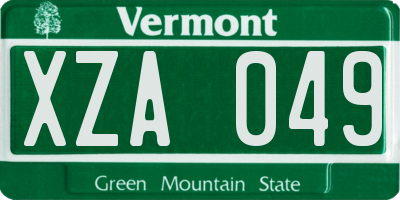 VT license plate XZA049