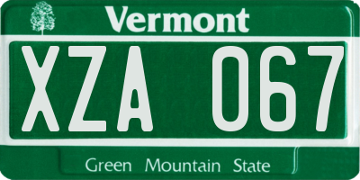 VT license plate XZA067