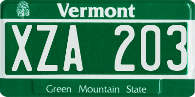 VT license plate XZA203