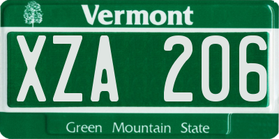VT license plate XZA206
