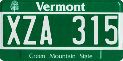 VT license plate XZA315