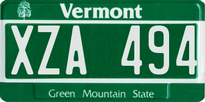 VT license plate XZA494